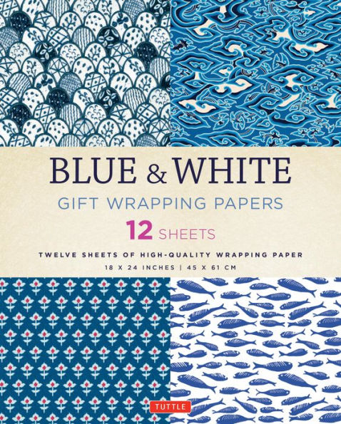 Blue & White Gift Wrapping Papers: 12 Sheets Of High-Quality 18 X 24 Inch Wrapping Paper