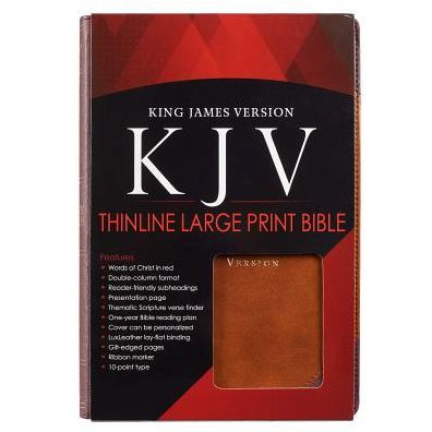 Kjv Holy Bible, Thinline Large Print Faux Leather Red Letter Edition Ribbon Marker, King James Version, Brown Two-Tone