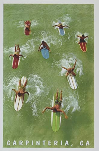 The Vintage Journal Colorful Surfers And Surf Boards In Green Water, Carpinteria (Pocket Sized