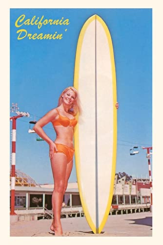 The Vintage Journal Blonde Woman With Tall Surfboard, California (Pocket Sized