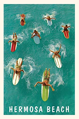 Vintage Journal Surfers Paddling, Hermosa Beach, California (Pocket Sized