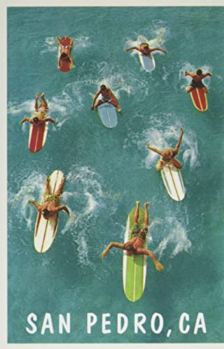 Vintage Journal San Pedro, Aerial View Of Surfers (Pocket Sized