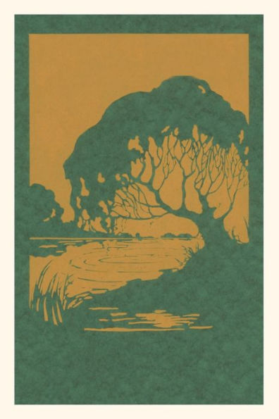 Vintage Journal Woodcut Of Tree And Pond