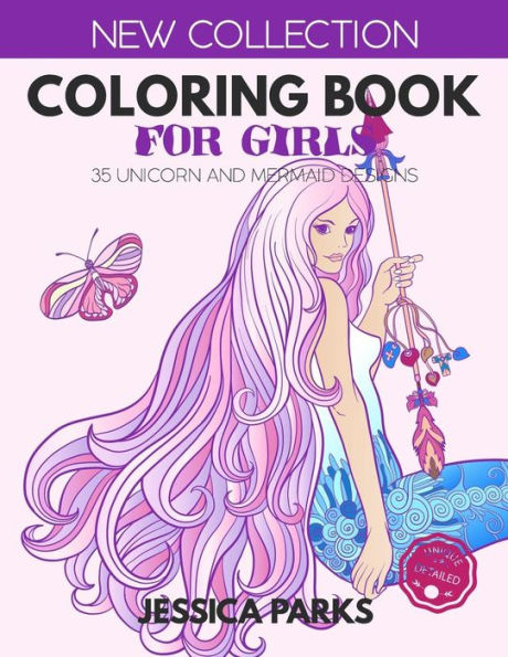 Coloring Book For Girls: 35 Unicorn And Mermaid Designs For Relaxation And Creativity, For Girls, Kids And Adults - Part 1 (Adult Coloring Books by BRH OU)