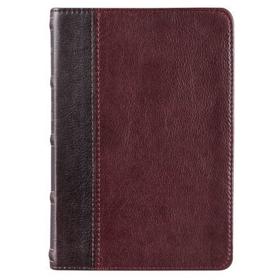 Kjv Holy Bible, Compact Premium Full Grain Leather Red Letter Edition - Ribbon Marker, King James Version, Burgundy/Mahogany Two-Tone