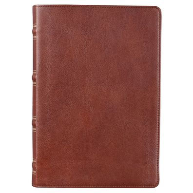 Kjv Holy Bible, Giant Print Full-Size Premium Full Grain Leather Red Letter Edition - Thumb Index & Ribbon Marker, King James Version, Saddle Tan